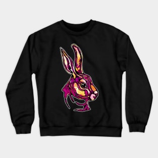 Pink rabbit with psychedelic colors, magenta bunny face Crewneck Sweatshirt